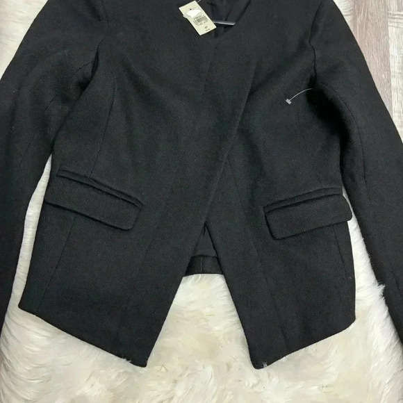 Ann Taylor Loft black wool blend asymmetrical snap blazer jacket, size 4 petite - Picture 4 of 9